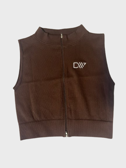 Brown Cropped Zip-Up Vest